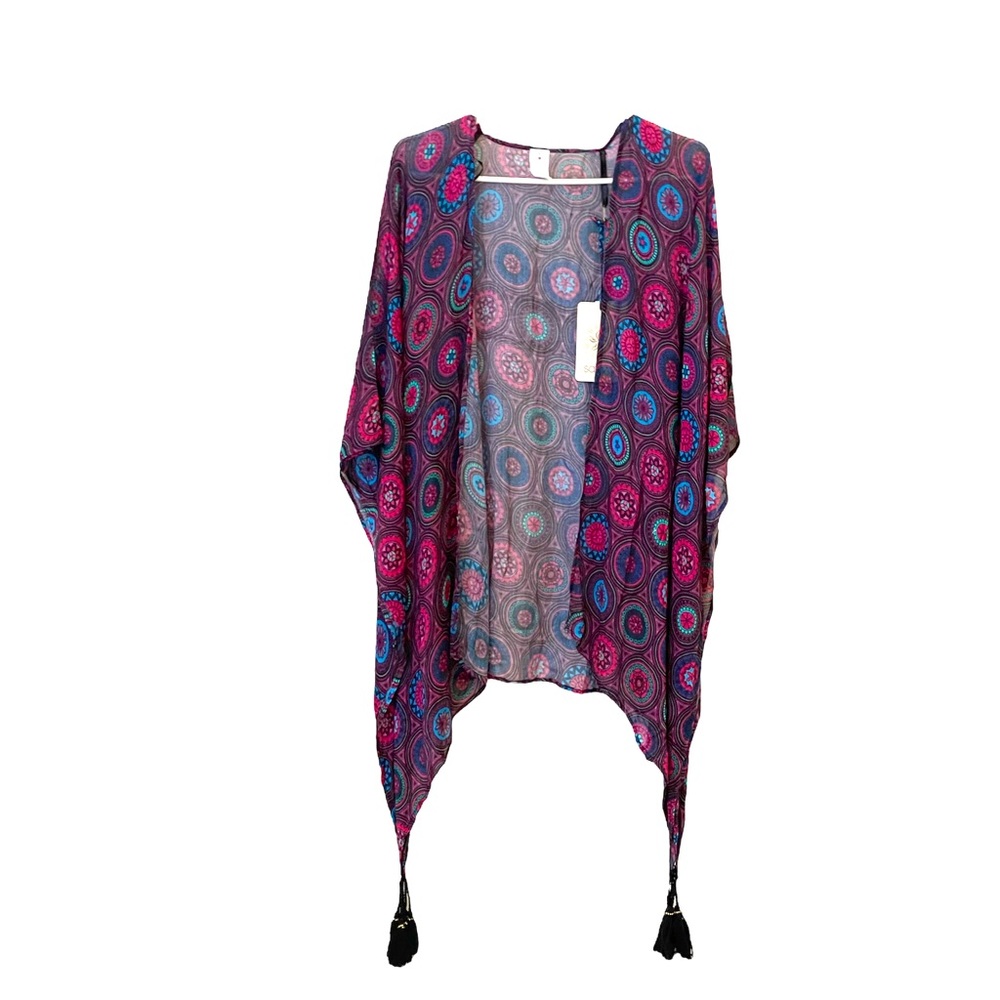 Bohemian kimono style tasseled silky jacket